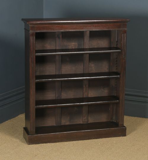 fig 1. Antique English Georgian Style Oak Open 3ft Bookcase Shelf (Circa 1920)