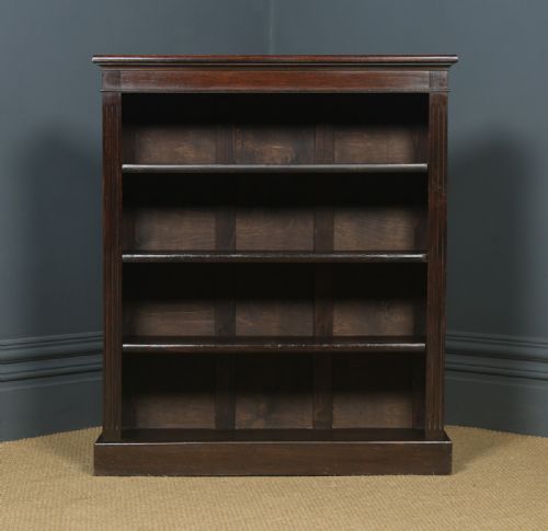 fig 2. Antique English Georgian Style Oak Open 3ft Bookcase Shelf (Circa 1920)