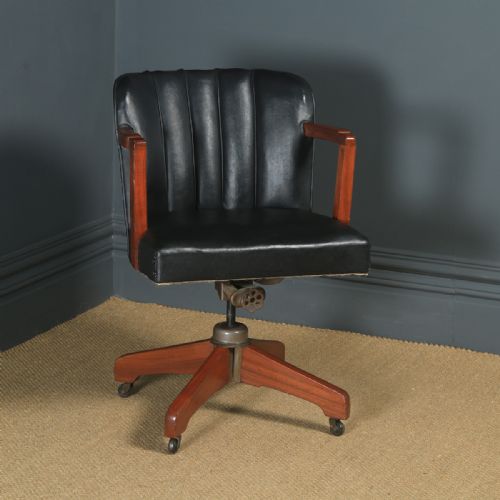 Antique English Art Deco Walnut Revolving Office Desk Arm Chair / Armchair (Circa 1930)