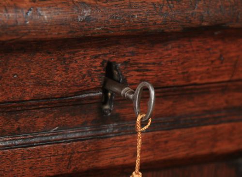 fig 3. Antique English 17th Century Oak Carved Triple Panel Coffer Chest Blanket Box (Circa 1650)