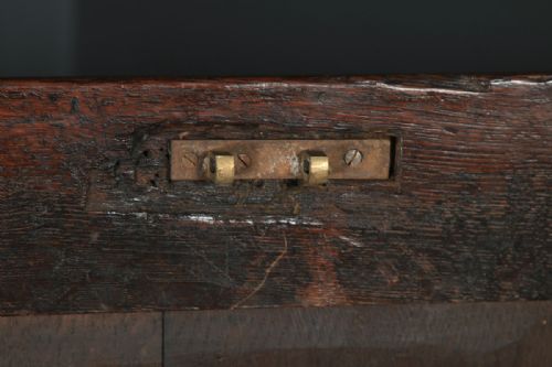 fig 6. Antique English 17th Century Oak Carved Triple Panel Coffer Chest Blanket Box (Circa 1650)