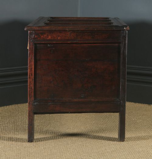 fig 7. Antique English 17th Century Oak Carved Triple Panel Coffer Chest Blanket Box (Circa 1650)