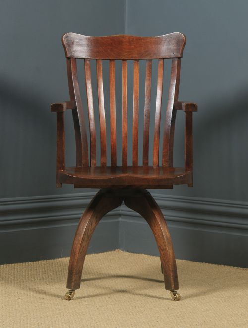 fig 1. Antique English Edwardian Oak Revolving Office Desk Arm Chair (Circa 1910)