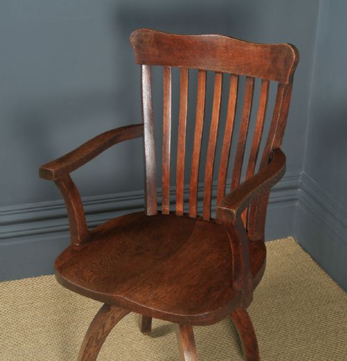 fig 2. Antique English Edwardian Oak Revolving Office Desk Arm Chair (Circa 1910)