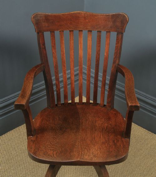 fig 3. Antique English Edwardian Oak Revolving Office Desk Arm Chair (Circa 1910)