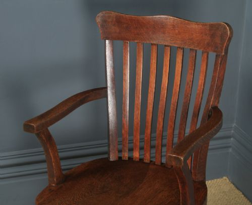 fig 4. Antique English Edwardian Oak Revolving Office Desk Arm Chair (Circa 1910)