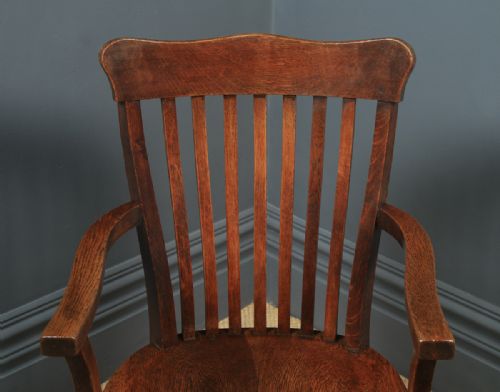 fig 6. Antique English Edwardian Oak Revolving Office Desk Arm Chair (Circa 1910)