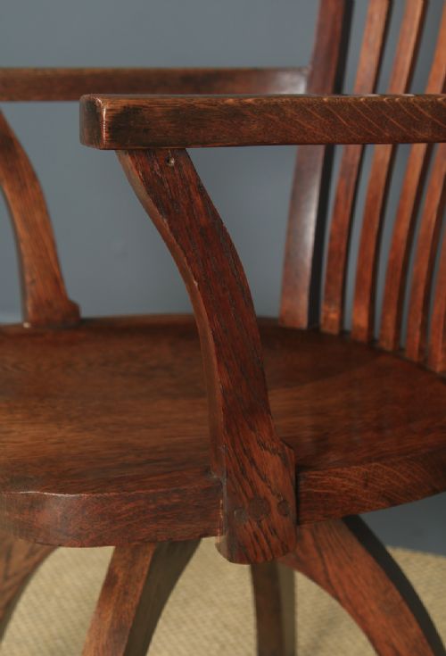 fig 7. Antique English Edwardian Oak Revolving Office Desk Arm Chair (Circa 1910)