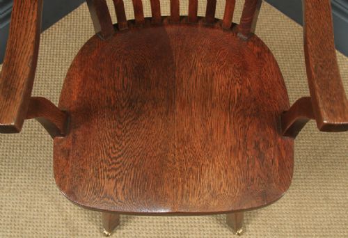fig 8. Antique English Edwardian Oak Revolving Office Desk Arm Chair (Circa 1910)