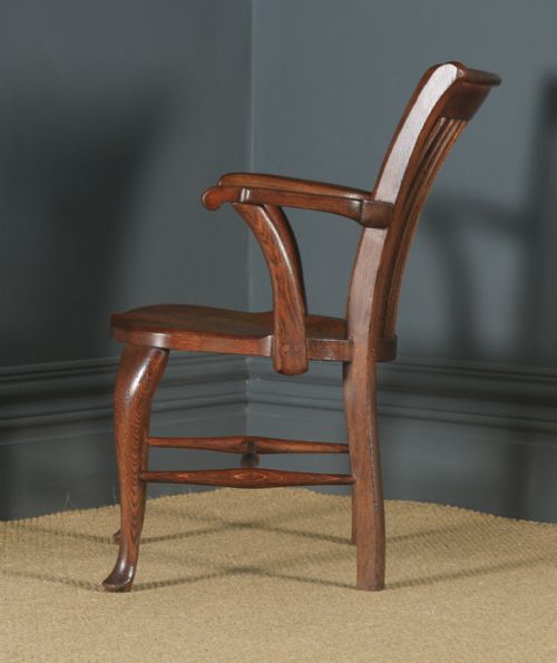 fig 1. Antique English Edwardian Oak Fan Back Office Desk Arm Chair (Circa 1910)