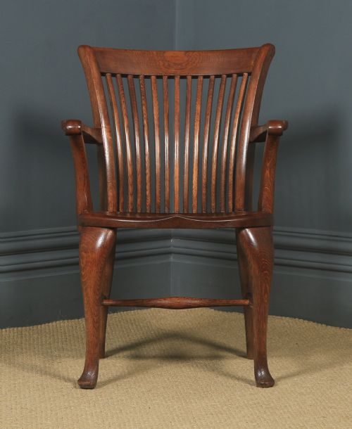 fig 2. Antique English Edwardian Oak Fan Back Office Desk Arm Chair (Circa 1910)