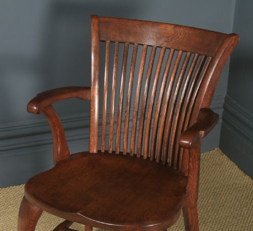 fig 3. Antique English Edwardian Oak Fan Back Office Desk Arm Chair (Circa 1910)