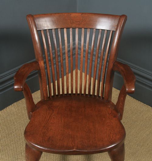 fig 4. Antique English Edwardian Oak Fan Back Office Desk Arm Chair (Circa 1910)
