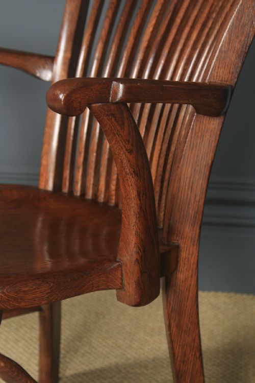 fig 7. Antique English Edwardian Oak Fan Back Office Desk Arm Chair (Circa 1910)