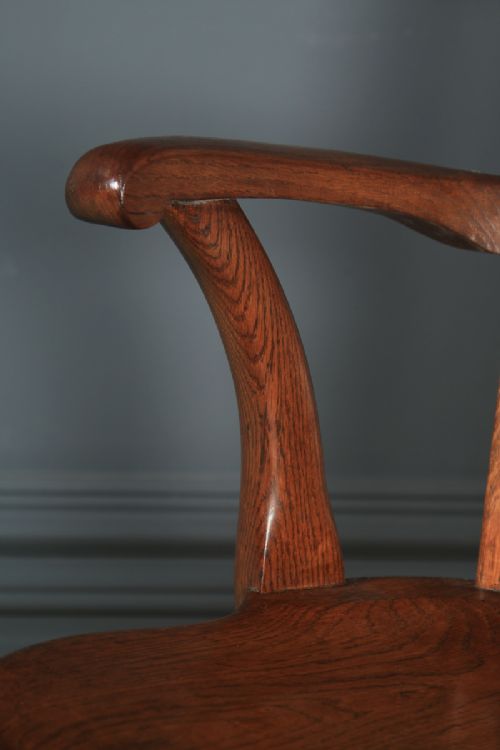 fig 8. Antique English Edwardian Oak Fan Back Office Desk Arm Chair (Circa 1910)
