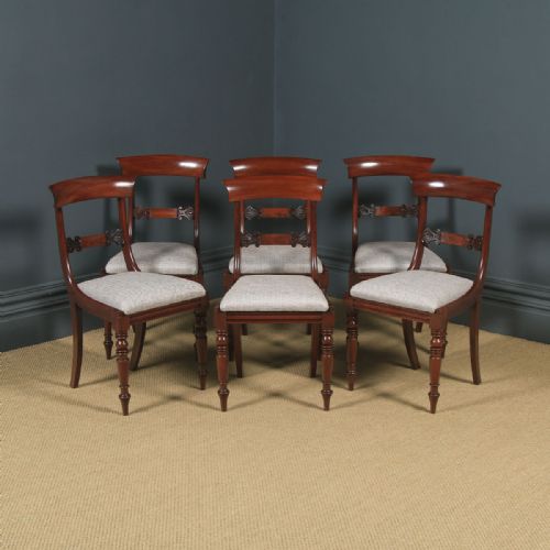 Antique English William IV Set of Six 6 Mahogany Bar Back Dining Chairs (Circa 1830)