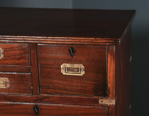 fig 2. Antique Anglo-Indian Victorian Teak & Brass Military Campaign Chest of Drawers (Circa 1860)