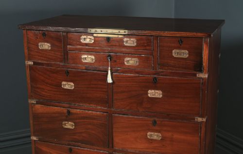 fig 3. Antique Anglo-Indian Victorian Teak & Brass Military Campaign Chest of Drawers (Circa 1860)