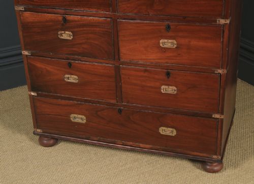 fig 4. Antique Anglo-Indian Victorian Teak & Brass Military Campaign Chest of Drawers (Circa 1860)