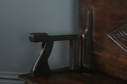 fig 3. Antique English 17th Century Style Victorian Carved Oak Monks Bench Table (Circa 1880)