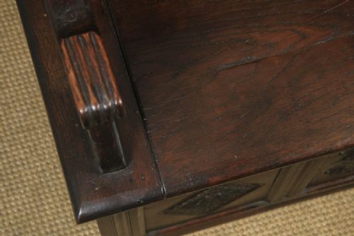 fig 8. Antique English 17th Century Style Victorian Carved Oak Monks Bench Table (Circa 1880)