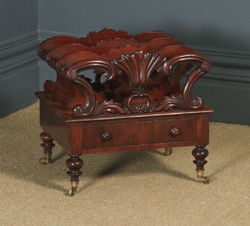Antique English Victorian Mahogany Canterbury Magazine Rack Tidy (Circa 1850)