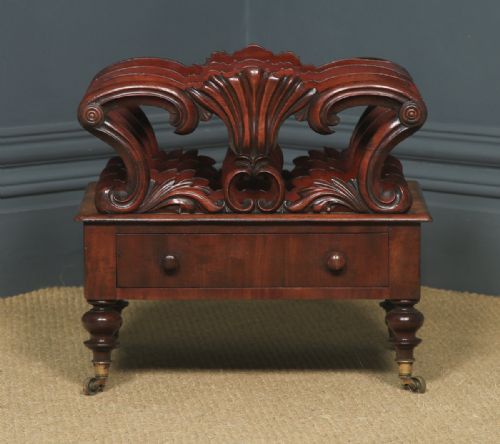 fig 1. Antique English Victorian Mahogany Canterbury Magazine Rack Tidy (Circa 1850)