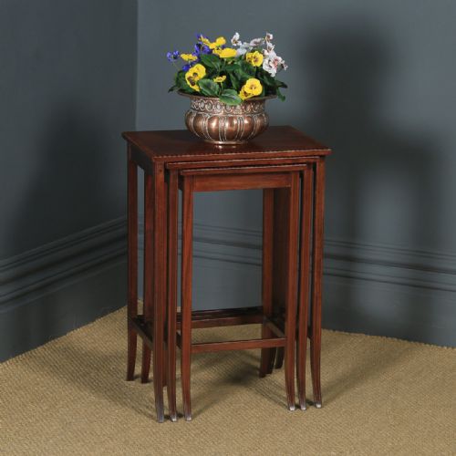 Antique English Edwardian Regency Style Mahogany Inlaid Nest of Three 3 Tables (Circa 1910)