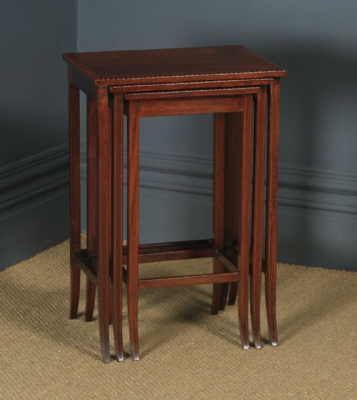 fig 1. Antique English Edwardian Regency Style Mahogany Inlaid Nest of Three 3 Tables (Circa 1910)
