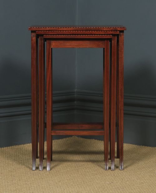 fig 3. Antique English Edwardian Regency Style Mahogany Inlaid Nest of Three 3 Tables (Circa 1910)