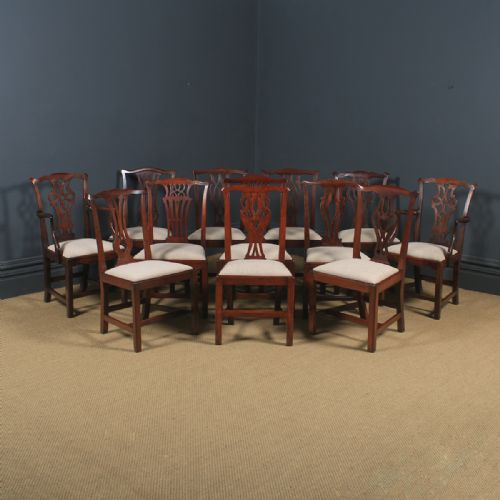 Antique English Set of Twelve 12 Georgian Chippendale Mahogany Dining Chairs (Circa 1780 - 1800)
