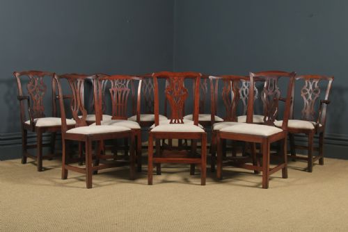 fig 1. Antique English Set of Twelve 12 Georgian Chippendale Mahogany Dining Chairs (Circa 1780 - 1800)