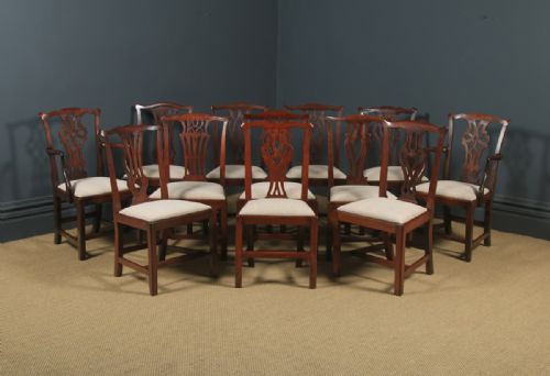 fig 4. Antique English Set of Twelve 12 Georgian Chippendale Mahogany Dining Chairs (Circa 1780 - 1800)