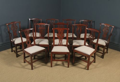 fig 5. Antique English Set of Twelve 12 Georgian Chippendale Mahogany Dining Chairs (Circa 1780 - 1800)