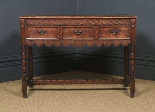 fig 2. Antique English Victorian 17th Century Style Oak Dresser Base Sideboard (Circa 1890)
