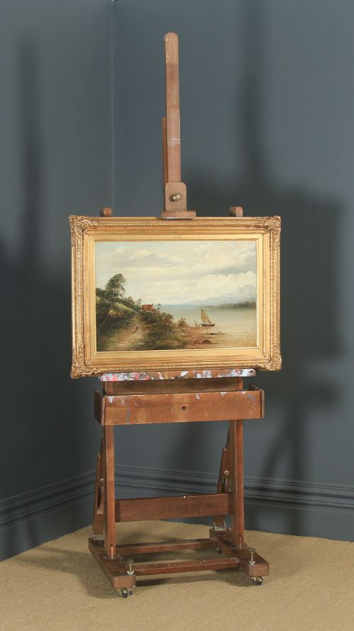 fig 1. Antique English Victorian Oil Painting of a Coastal Seascape Fishing Boat Scene Believed to by Tuck (Circa 1850)