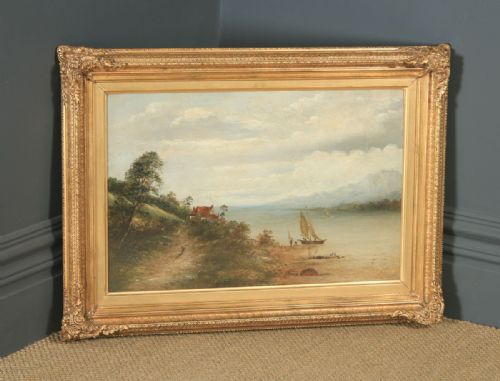 fig 2. Antique English Victorian Oil Painting of a Coastal Seascape Fishing Boat Scene Believed to by Tuck (Circa 1850)