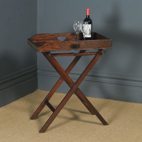 fig 1. Antique English Victorian Oak Butlers Drinks Tray Table & Stand (Circa 1900)