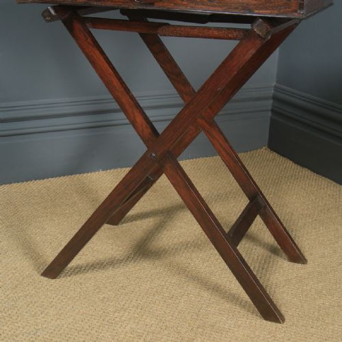 fig 2. Antique English Victorian Oak Butlers Drinks Tray Table & Stand (Circa 1900)