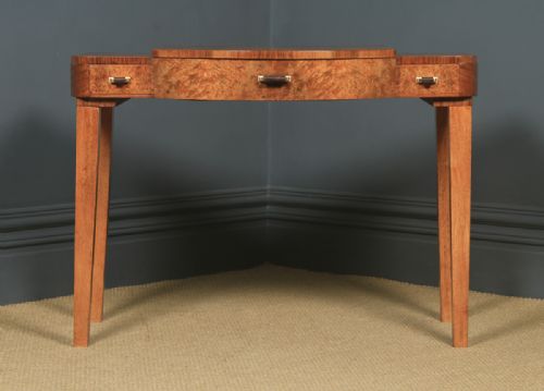 fig 1. Antique English Art Deco 3ft 6” Figured Walnut Writing Desk (Circa 1930)