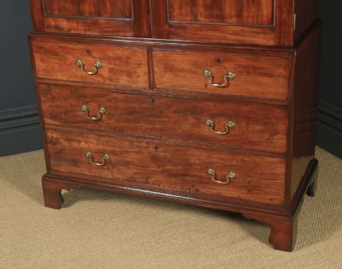 fig 3. Antique English Georgian Figured Mahogany Linen Press Wardrobe Armoire (Circa 1780)