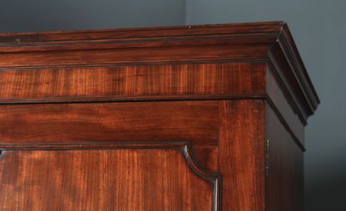 fig 6. Antique English Georgian Figured Mahogany Linen Press Wardrobe Armoire (Circa 1780)