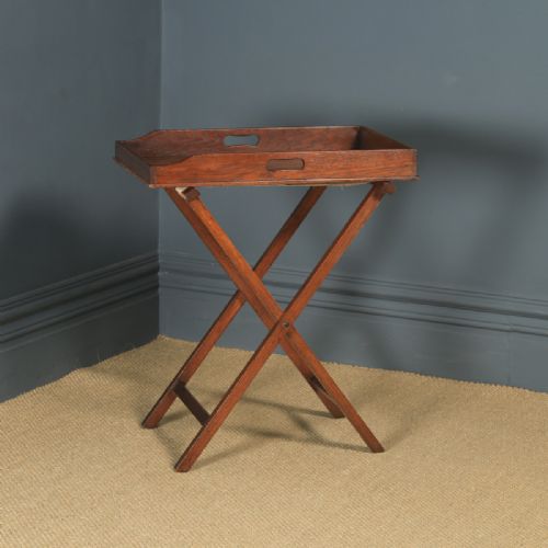 Antique English Victorian Oak Butlers Drinks Tray Table & Stand (Circa 1870)