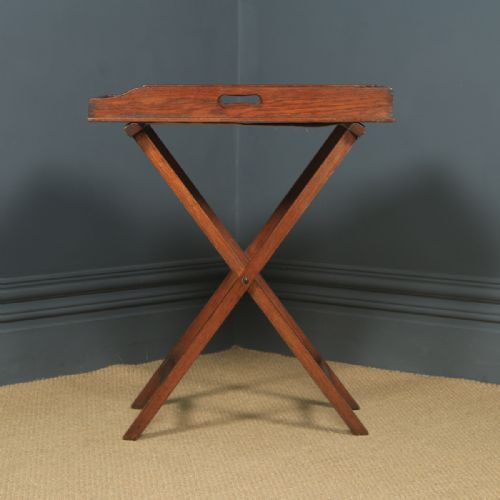 fig 1. Antique English Victorian Oak Butlers Drinks Tray Table & Stand (Circa 1870)