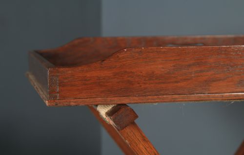 fig 2. Antique English Victorian Oak Butlers Drinks Tray Table & Stand (Circa 1870)