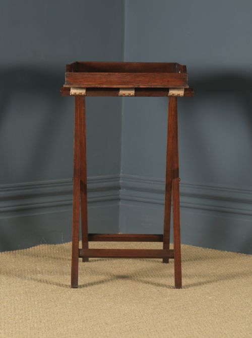 fig 3. Antique English Victorian Oak Butlers Drinks Tray Table & Stand (Circa 1870)