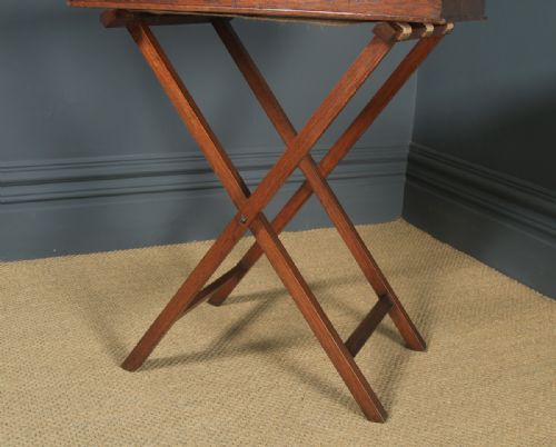 fig 4. Antique English Victorian Oak Butlers Drinks Tray Table & Stand (Circa 1870)