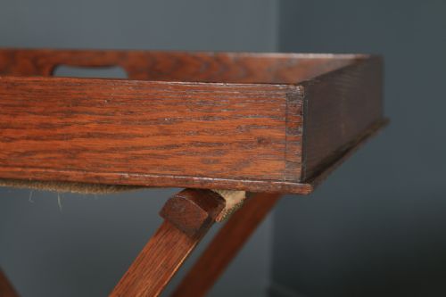 fig 6. Antique English Victorian Oak Butlers Drinks Tray Table & Stand (Circa 1870)