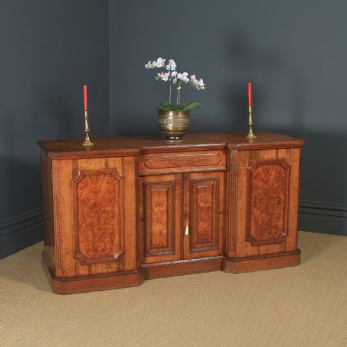 Antique English Victorian Pollard Burr Oak Four Door Sideboard Chiffonier Server (Circa 1860)