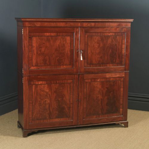 Antique English Georgian Regency Flame Mahogany Library Office Bookcase Cupboard (Circa 1820)